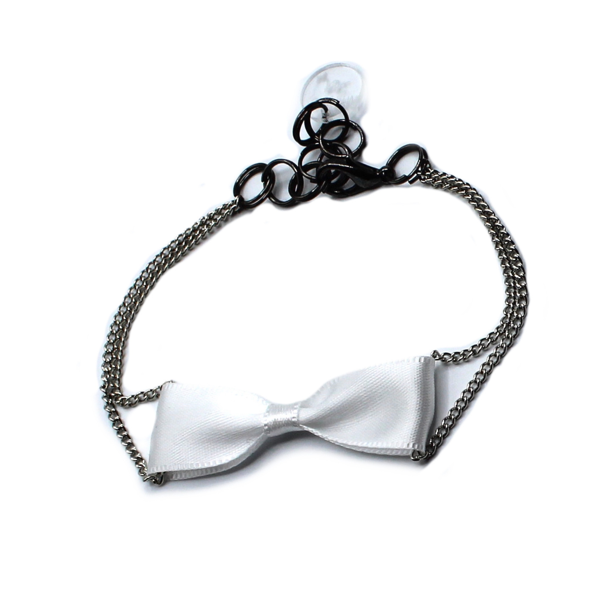 White Bow Bracelet with Silver Chain