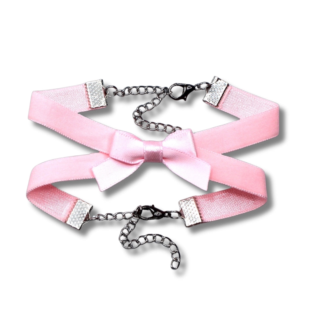 Ivy Pink Bow Bracelet with Criss Cross Elastic Band