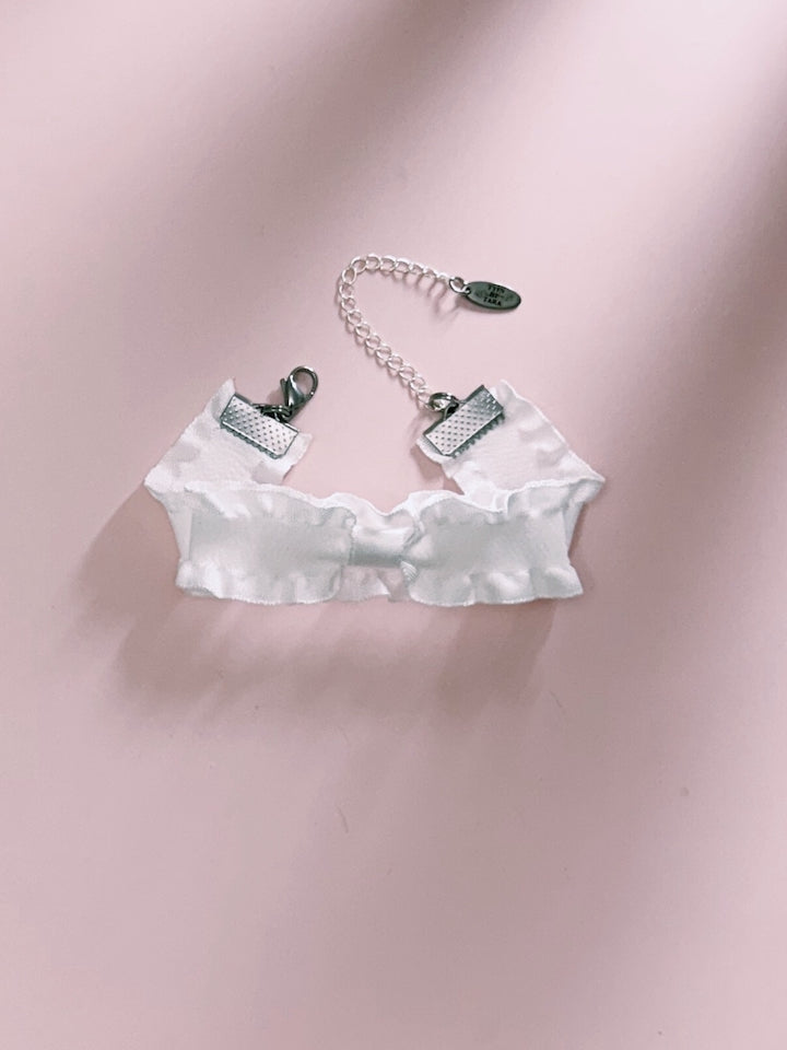 White Ruffled Bow Bracelet 