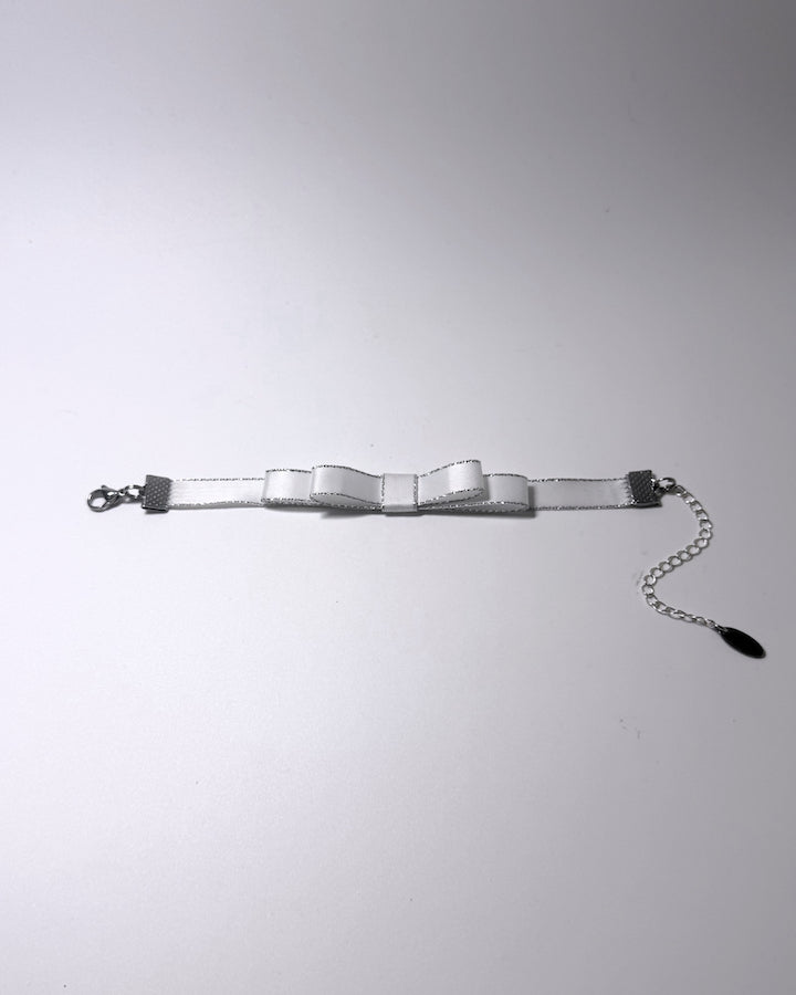 Queen White Metallic Silver Bow Bracelet 
