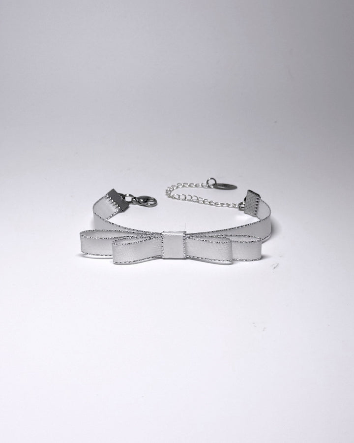 Queen White Silver Metallic Bow Bracelet 