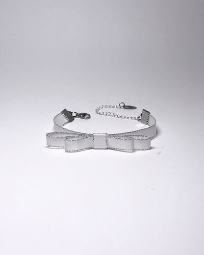 Queen White Silver Metallic Bow Bracelet 