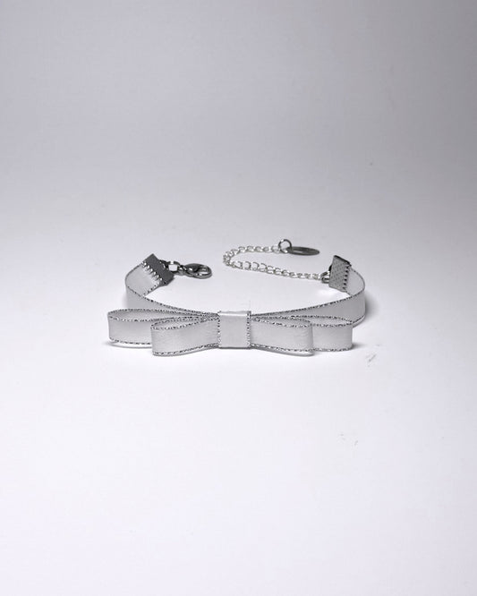 Queen White Silver Metallic Bow Bracelet 