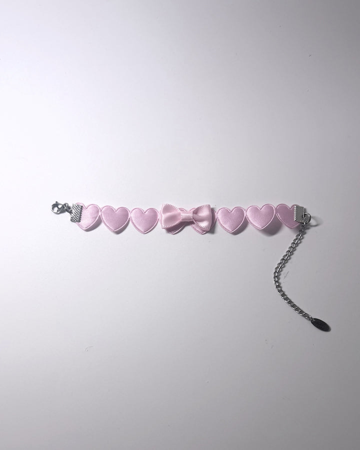 Sweetheart Pink Heart Bow Bracelet 