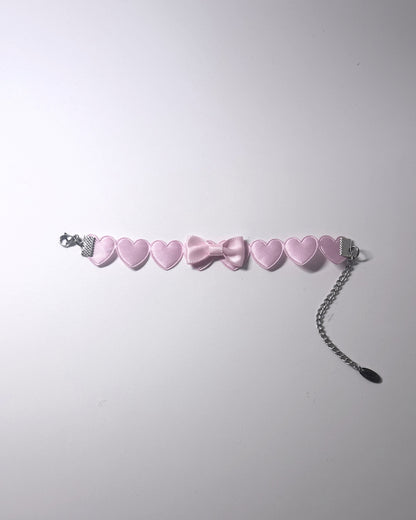 Sweetheart Pink Heart Bow Bracelet 