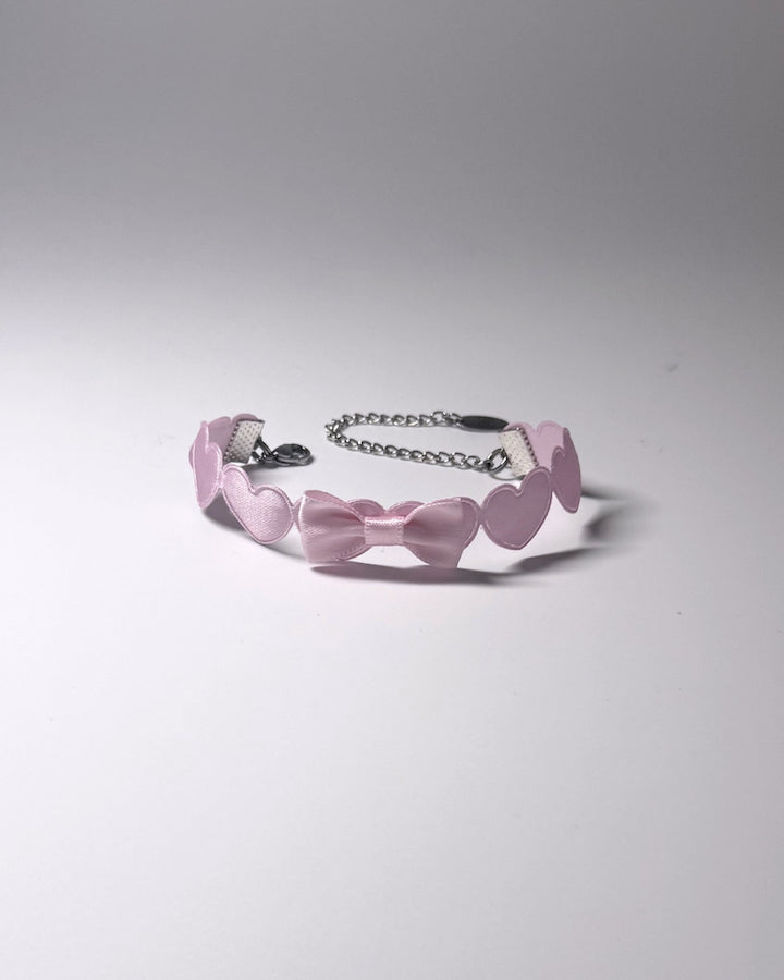 Sweetheart Pink Heart Bow Bracelet with Pink Bow