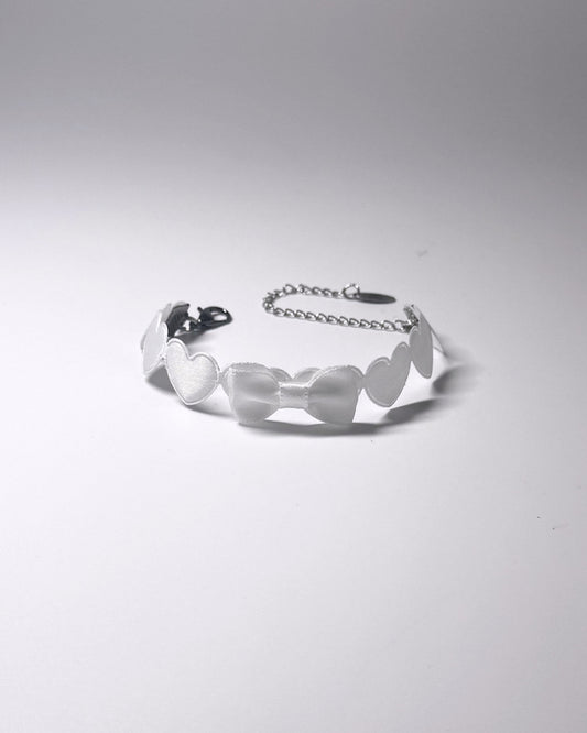 Sweetheart White Heart Bow Bracelet 