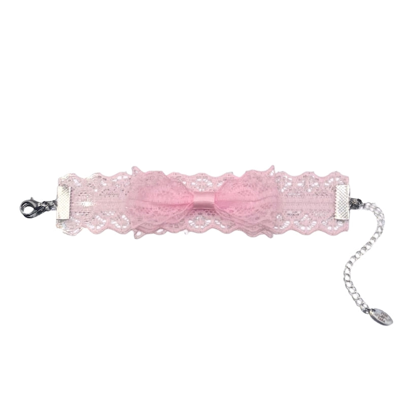flatlay of siren pink lace bow bracelet 