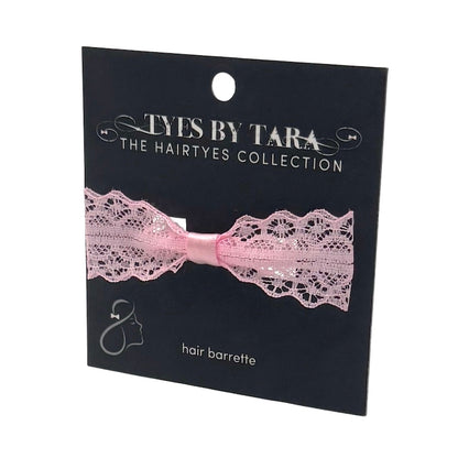 Siren Pink Lace Bow Barrette on Black Card