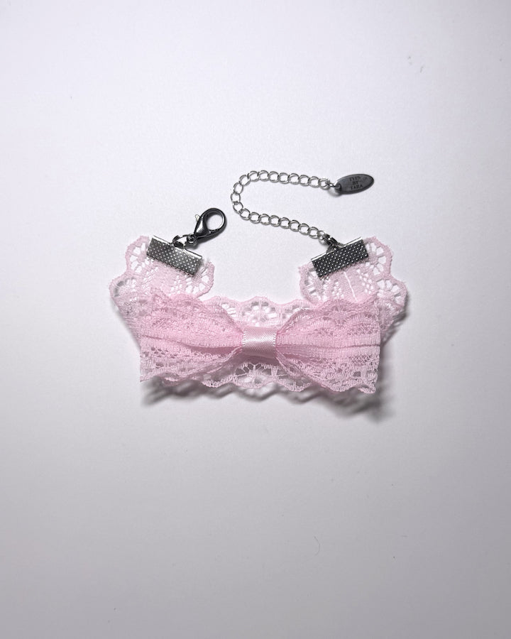 Siren Pink Bow Lace Bracelet on light gray background