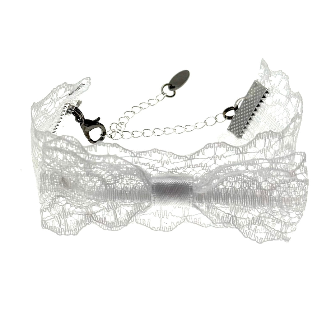 Siren White Lace Bow Bracelet Front View 