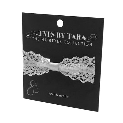 Siren White Lace Hair Bow Barrette on Black Card