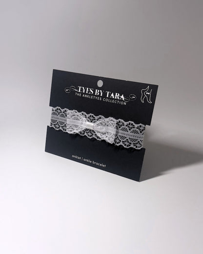 Siren White Lace Bow Anklet on Black Card
