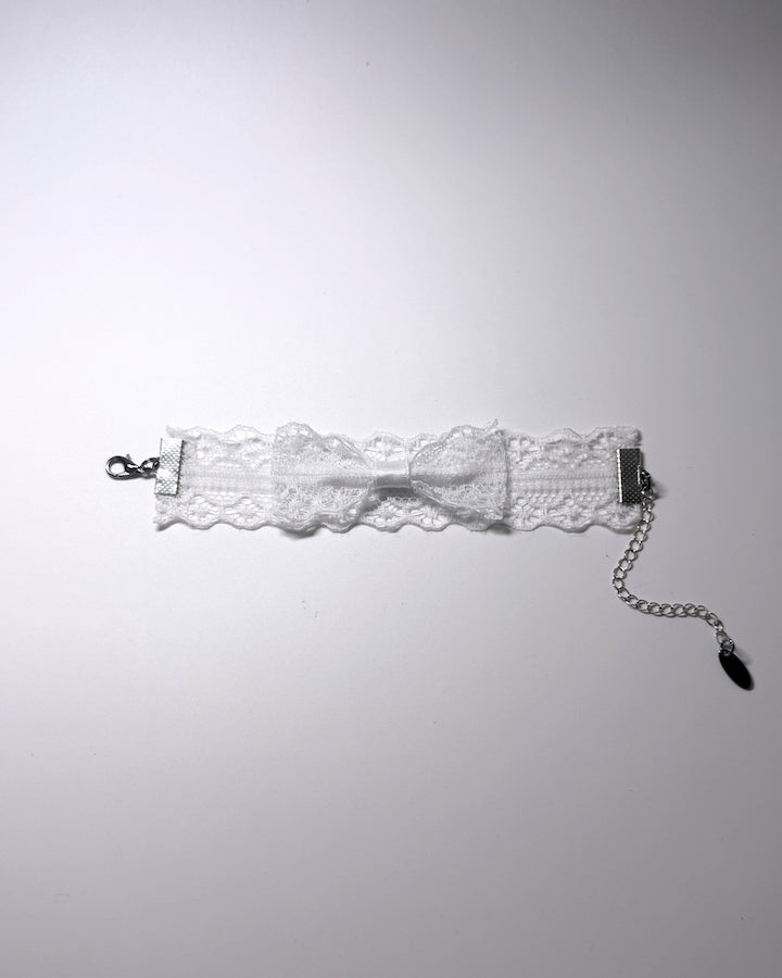 White Lace Bow Bracelet flatlay