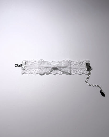 White Lace Bow Bracelet flatlay