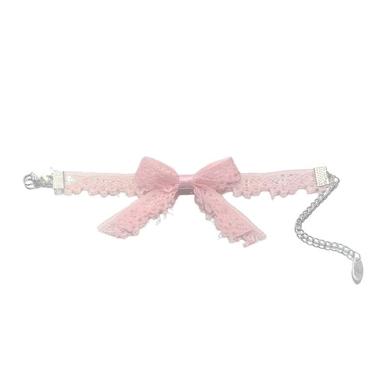 Tease Pink Lace Bow Bracelet flatlay