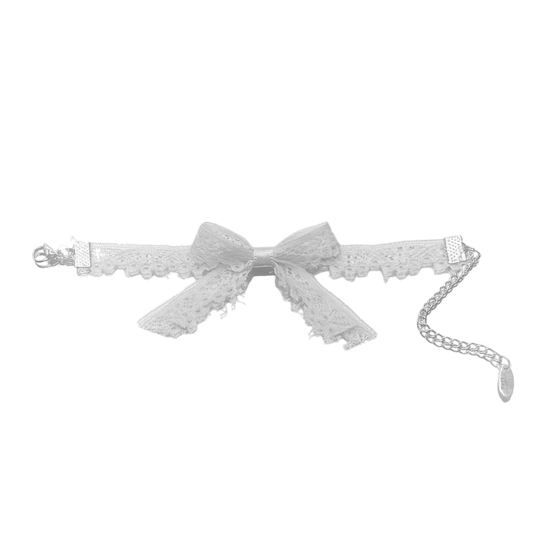 white lace bow bracelet flatlay on white background