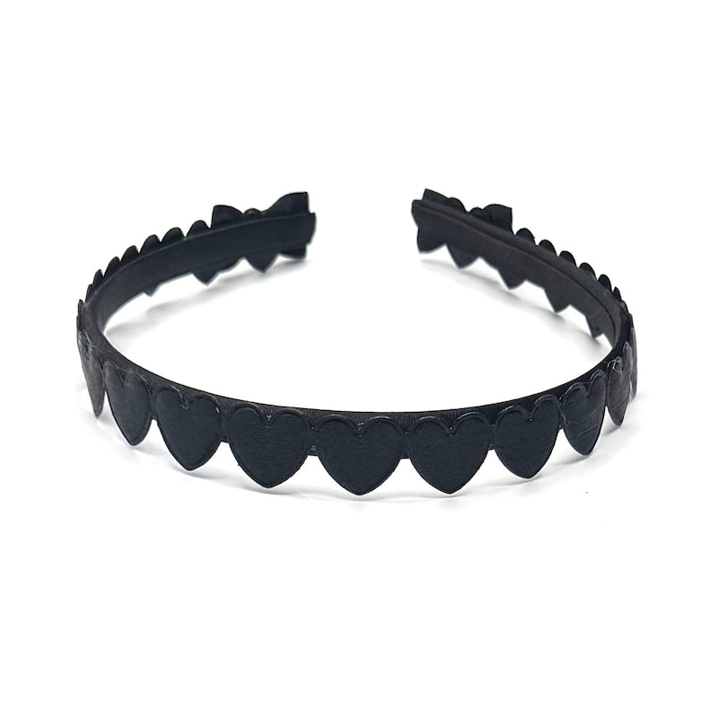 Black Heart Headband with Bow Details on white background Top View