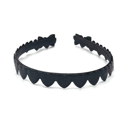 Black Heart Headband with Bow Details on white background Top View