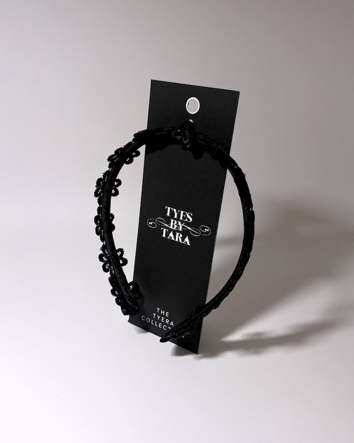 Blossom Black Flower Headband on Black Card
