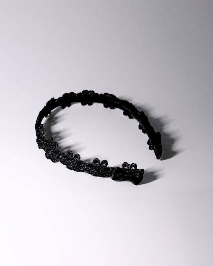 Blossom Black Flower Bow Headband with Satin Bows