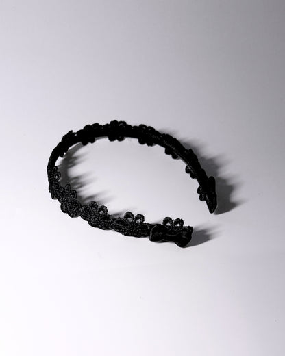 Blossom Black Flower Bow Headband with Satin Bows