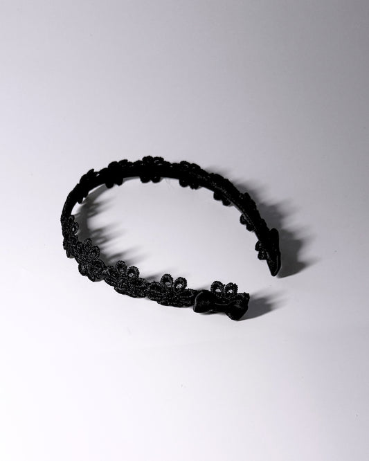 Blossom Black Flower Bow Headband with Satin Bows