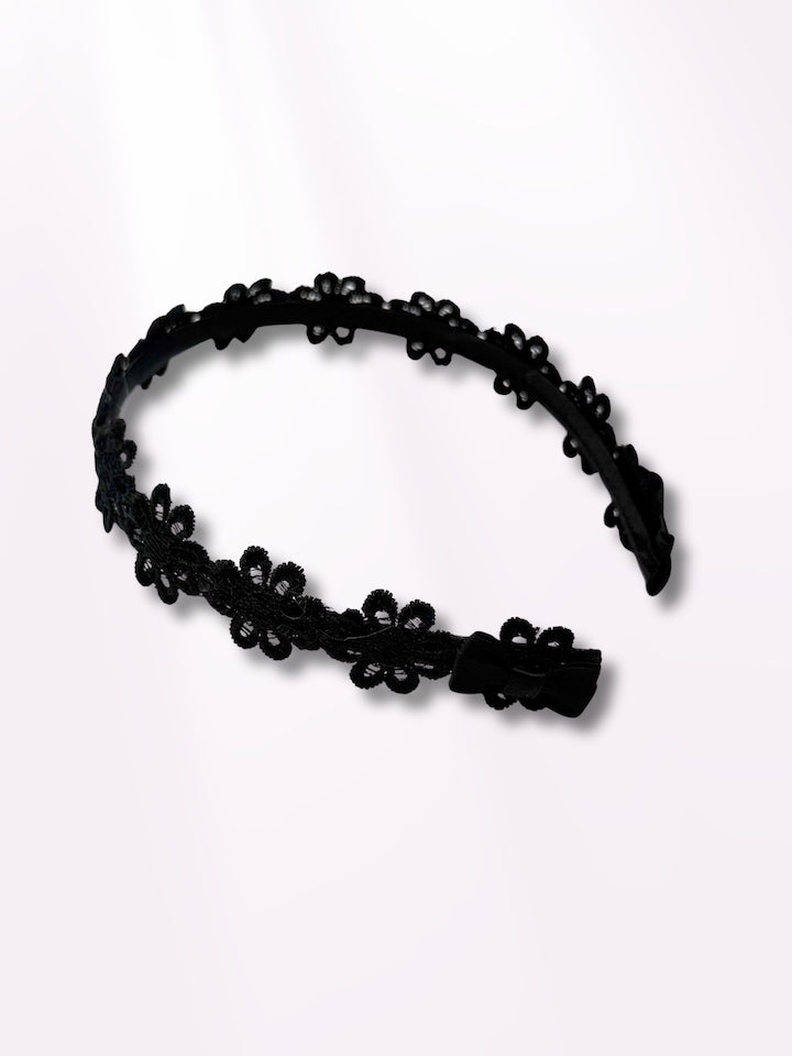 Blossom Black Flower Headband with Satin Bows