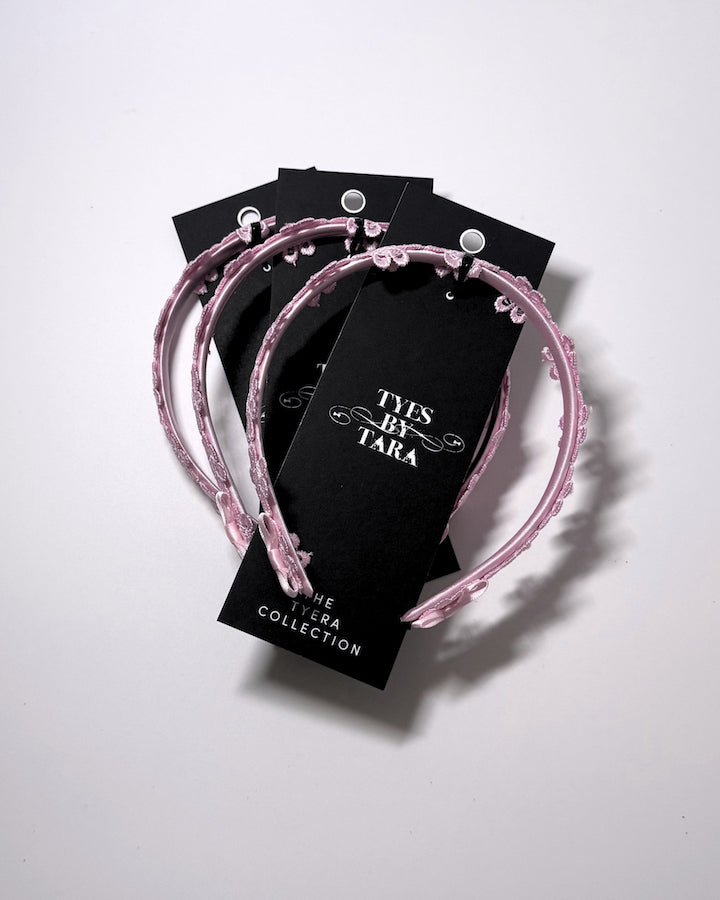 Blossom Pink Flower Headband shown as a three pack on light gray background