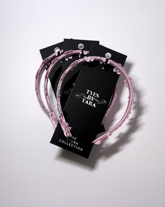 Blossom Pink Flower Headband shown as a three pack on light gray background
