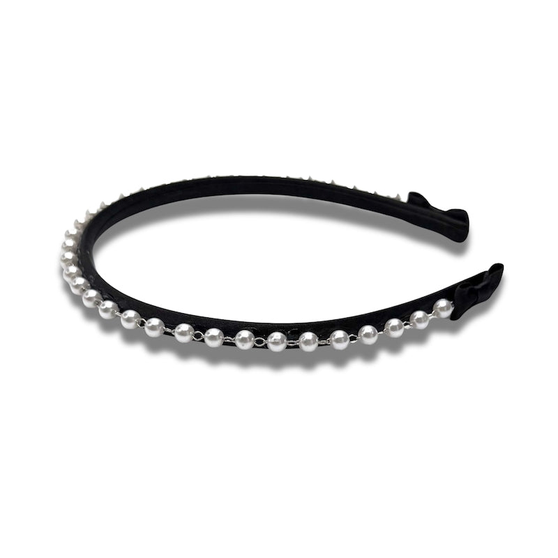 Black Pearl Bow Headband on White Background View 2