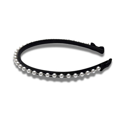 Black Pearl Bow Headband on White Background View 2