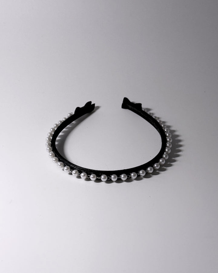 Top View of Centerfold Pearl Black Bow Headband