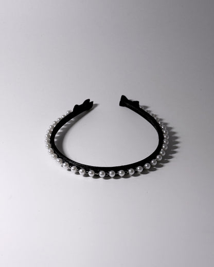 Top View of Centerfold Pearl Black Bow Headband