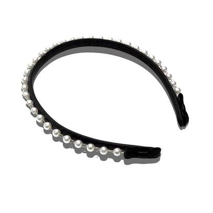 Black Pearl Bow Headband on White Background View 1