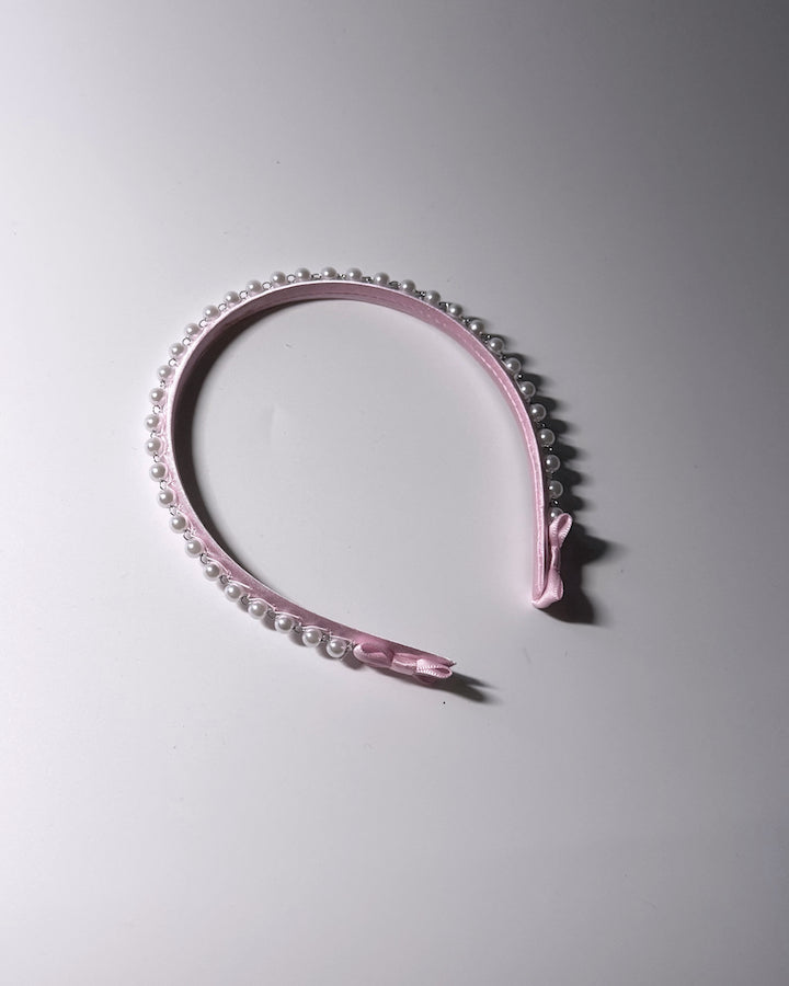 Centerfold Pink Pearl Headband with Pink Bows