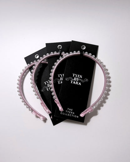 Centerfold Pink Pearl Headbands with pink bows at the tips of the headband 3 Pack