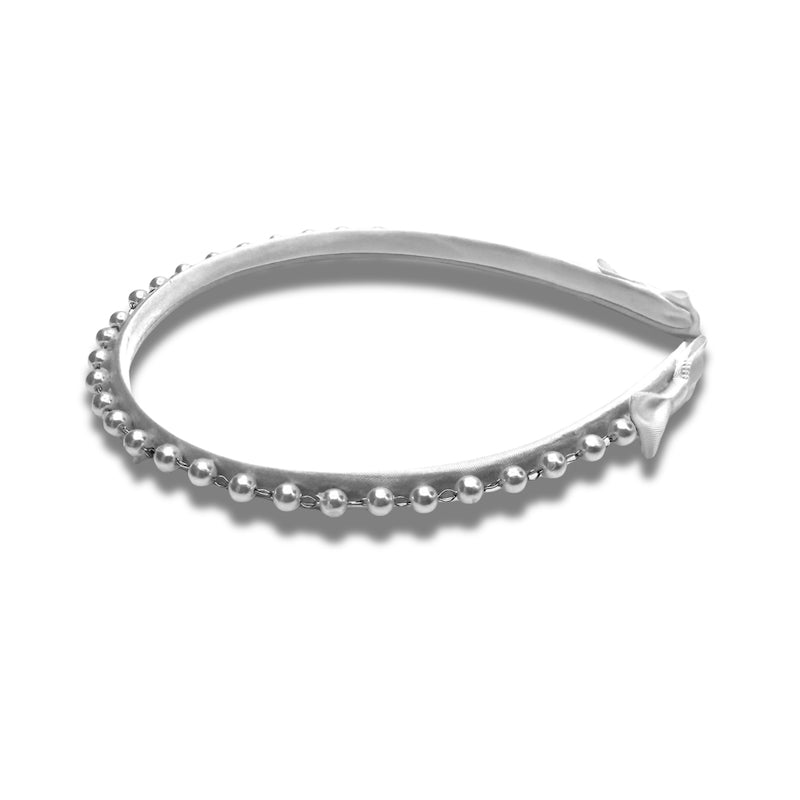 White Pearl Headband with White Bows Side View