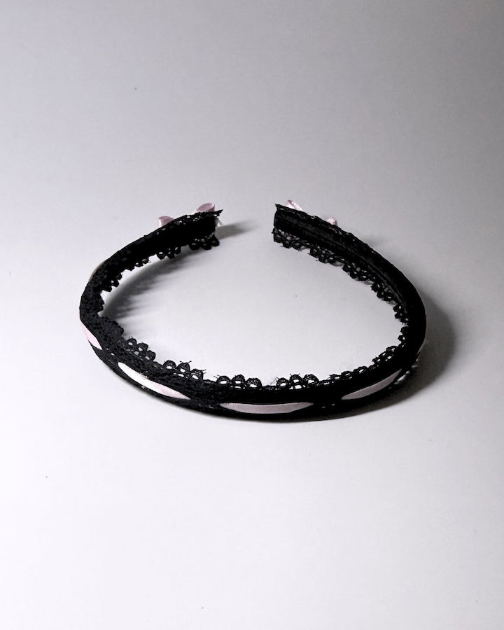 Chantilly Black Lace Pink Bows Headband