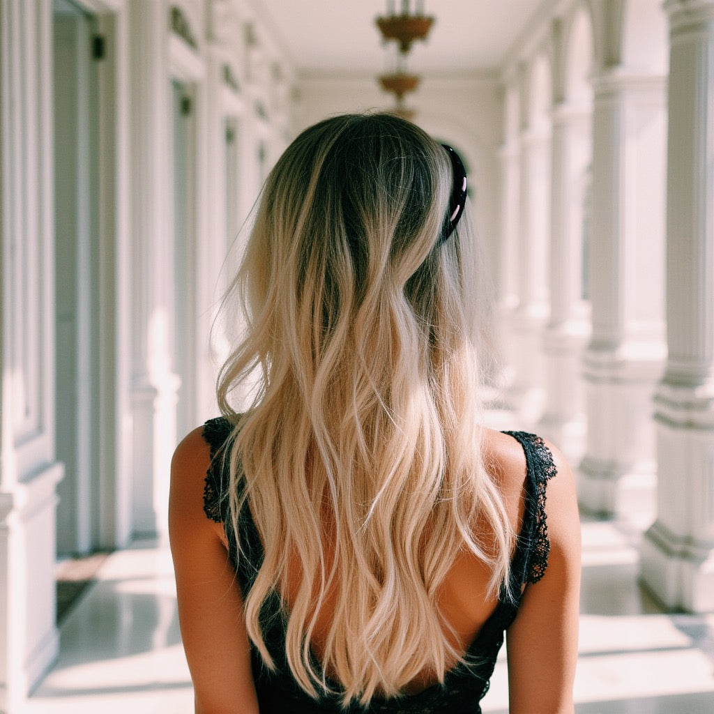 Chantilly Black Lace Headband on beautiful blonde model