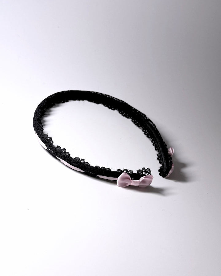 Chantilly Lace Bow Headband with Pink Bows and Black Lace