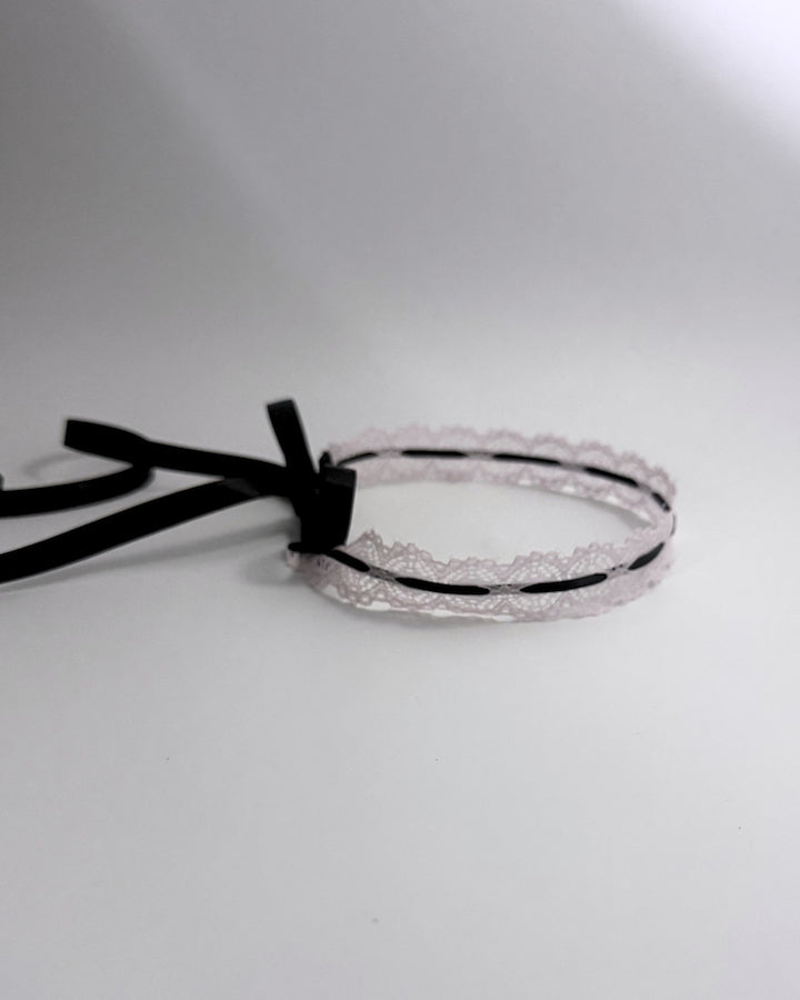 Side View Chantilly Pink L:ace Bow Headband