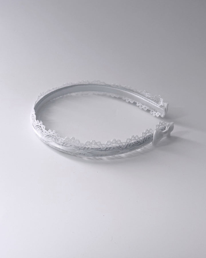 Side View Chantilly White Lace Bow Headband