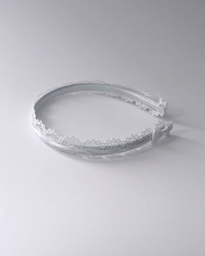 Side View Chantilly White Lace Bow Headband