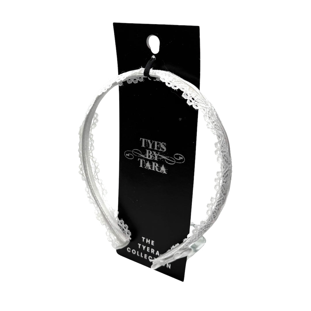 Chantilly White Lace Headband on Black Card