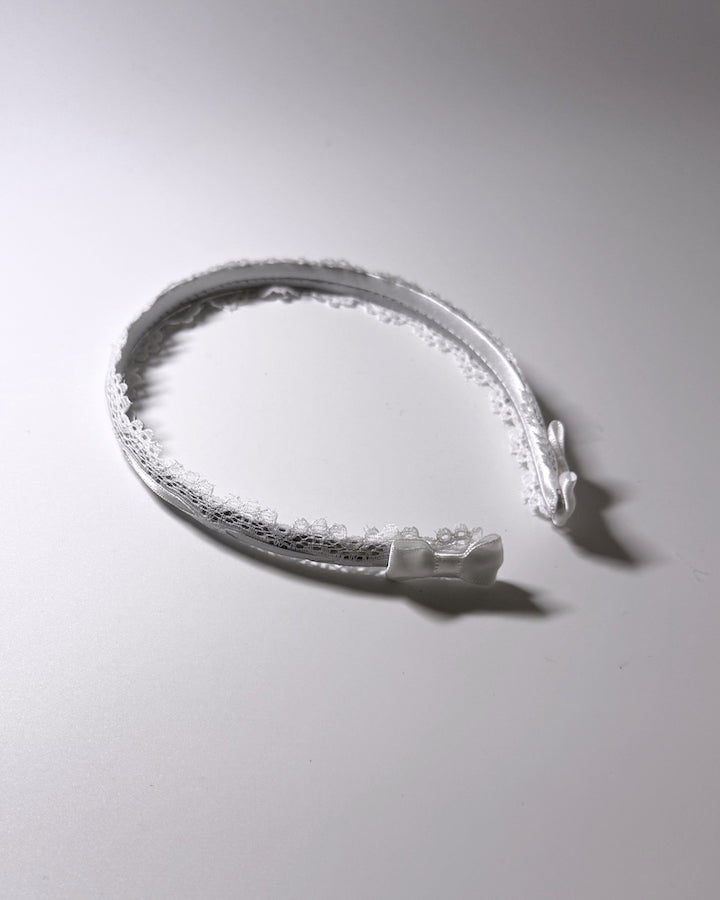Chantilly White Lace Headband with White Bows
