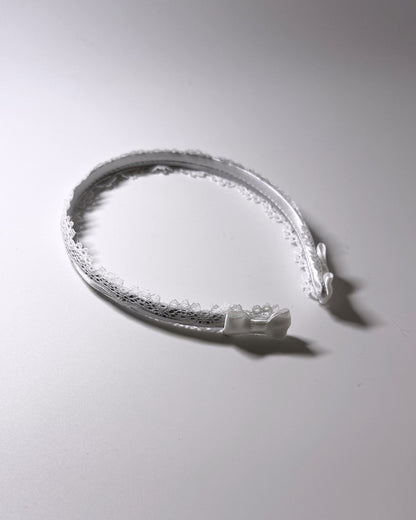 Chantilly White Lace Headband with White Bows