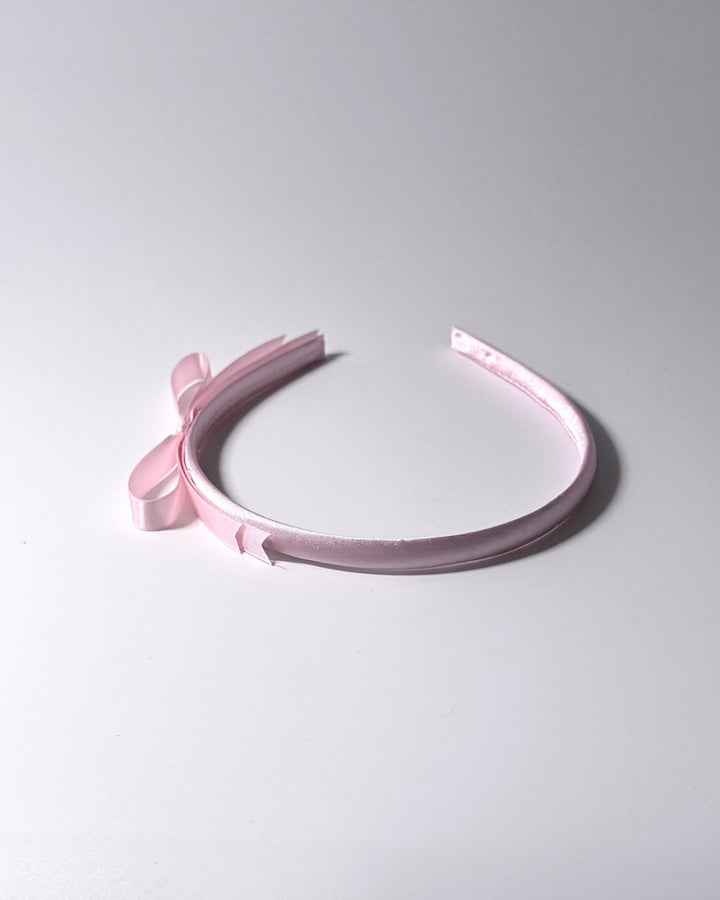 Top View of Pink Satin Bow Headband 