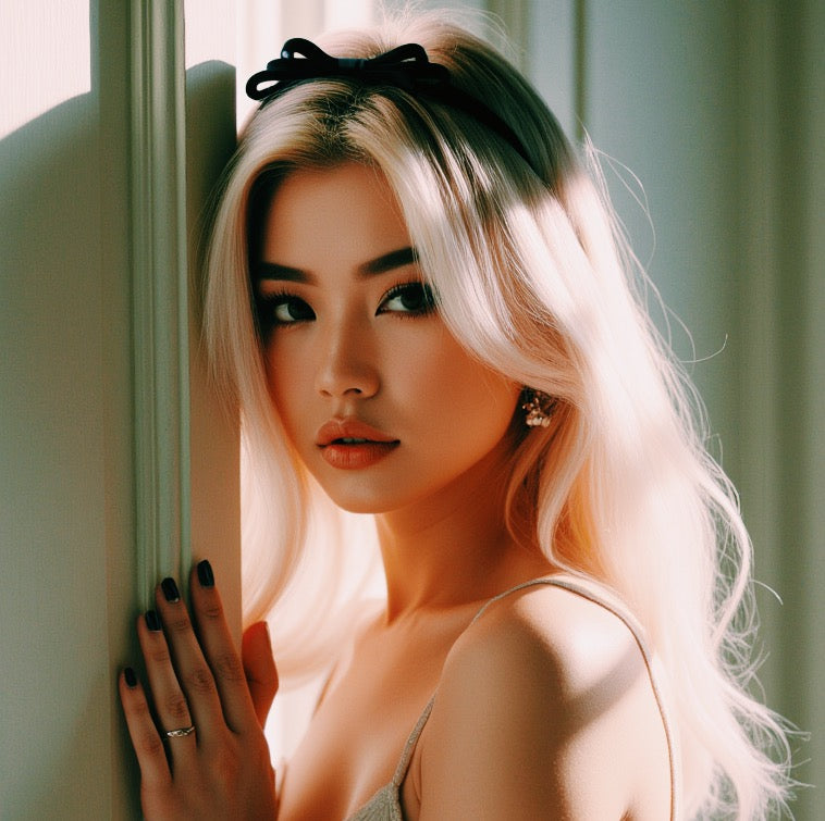 Blonde Model in Black Bow Headband 