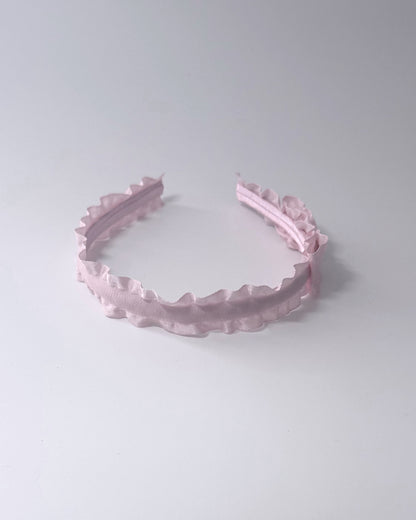 Maiden pink ruffled bow headband top view